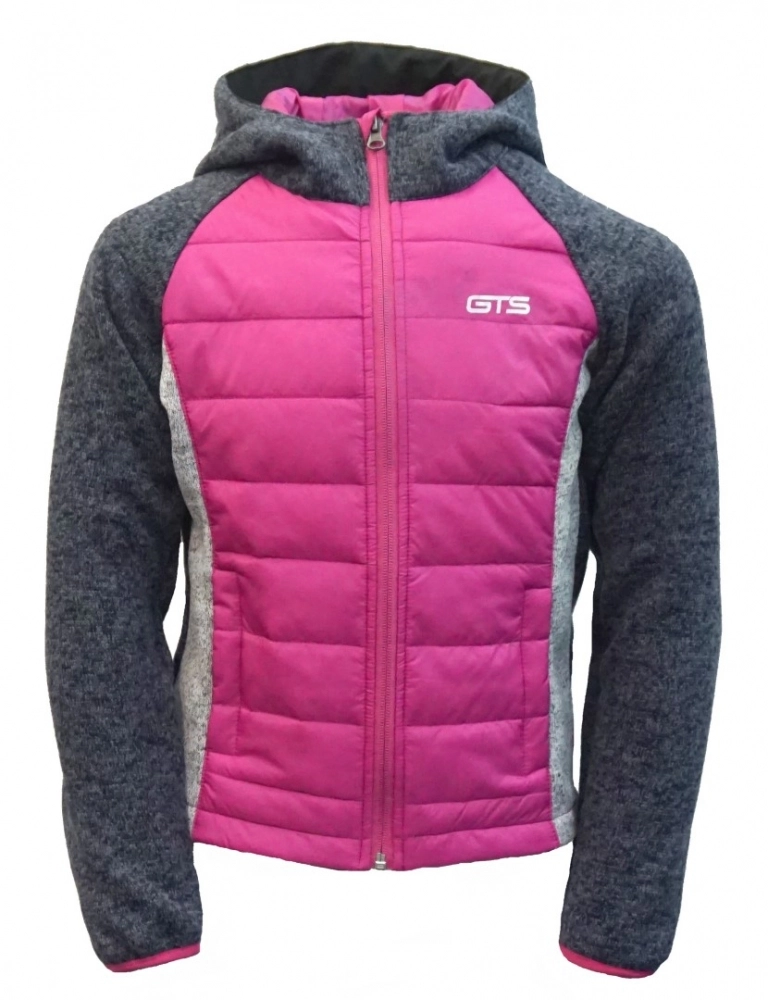 GTS  Strickmix dětská hybridní mikina s kapucí - aqua růžová/šedá